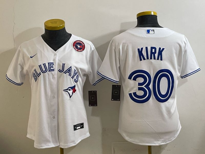 Women 2025 Toronto Blue Jays #30 Kirk white Game Nike MLB Jersey style 005->women mlb jersey->Women Jersey